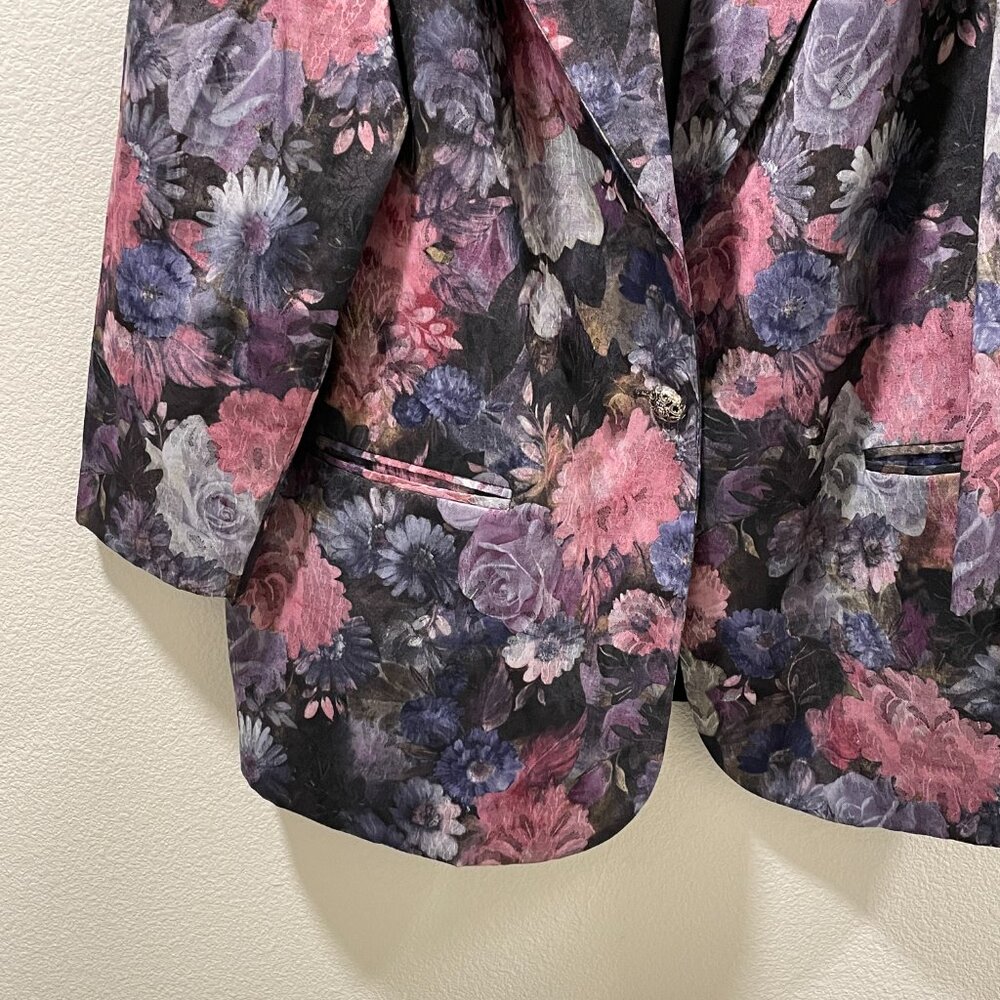 FITTING IMAGE Vintage Floral Blazer Style #28818W, Burgundy/Black Multi - 18W - Picture 2 of 7